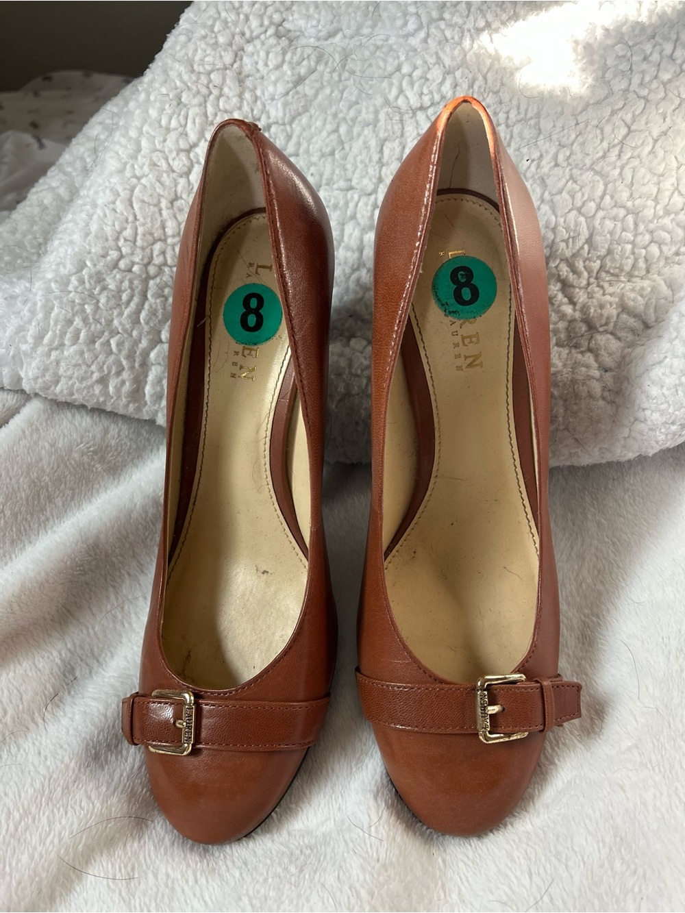 Lauren Ralph Lauren Tan Leather Buckle Pumps